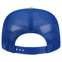 Men's New Era Royal Golden State Warriors Arch A-Frame Trucker 9FIFTY Snapback Hat