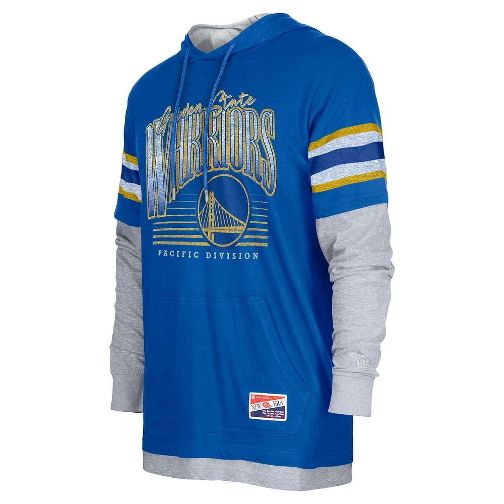 Men's New Era Royal Golden State Warriors Layered Long Sleeve Hoodie T-Shirt