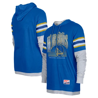 T-shirt à capuche manches longues superposé Royal Golden State Warriors pour homme New Era