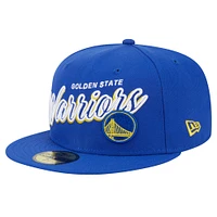 Men's New Era Royal Golden State Warriors Sport Night Script Sided 59FIFTY Fitted Hat