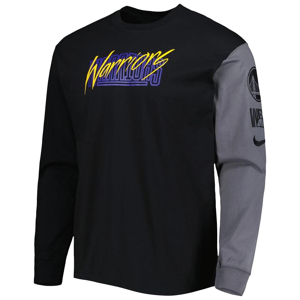 Men's Nike Black Golden State Warriors Courtside Versus Flight MAX90 Long Sleeve T-Shirt