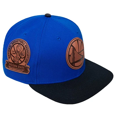 Men's Pro Standard  Royal Golden State Warriors Heritage Leather Patch Snapback Hat