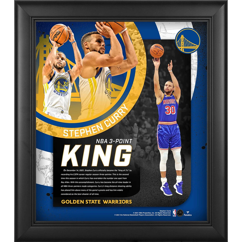 Collage encadré de Stephen Curry, Golden State Warriors, 15" x 17", meilleur marqueur de tous les temps à 3 points de la NBA