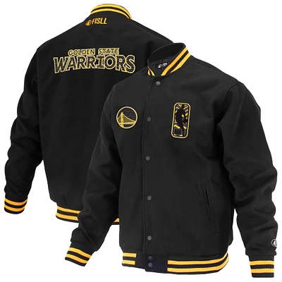 Veste universitaire unisexe FISLL noire des Golden State Warriors Logoman Shadow Collection à boutons-pression