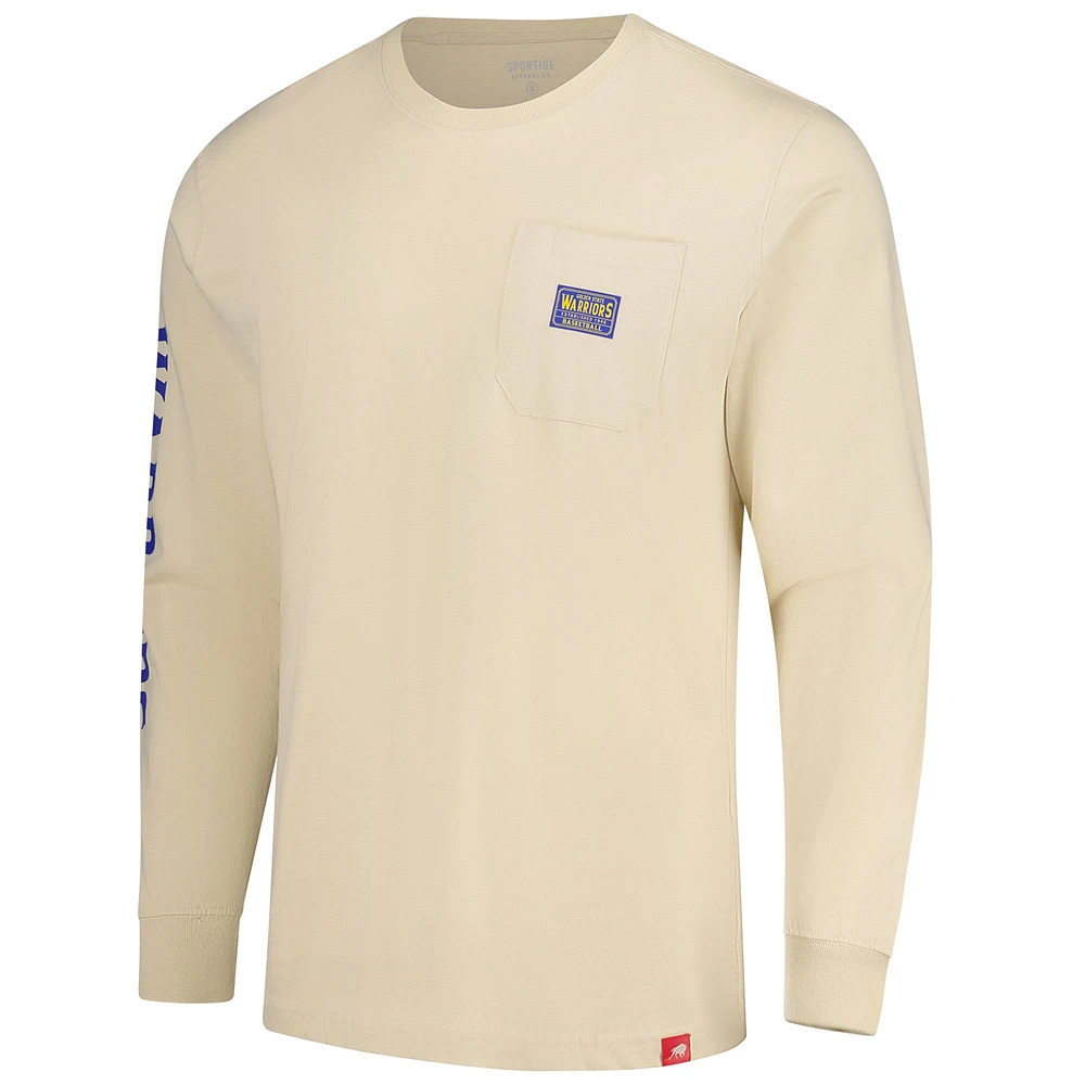 T-shirt unisexe Sportiqe à manches longues et poche épaisse Golden State Warriors Wales Cream