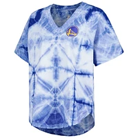 Women's G-III 4Her by Carl Banks Royal Golden State Warriors Tournament Raglan Oversized Tie-Dye V-Neck T-Shirt