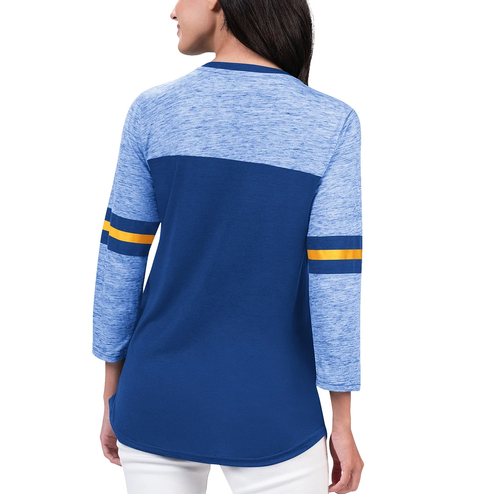 Women's G-III Sports by Carl Banks Royal Golden State Warriors Play The Game Tri-Blend 3/4 Sleeve T-Shirt