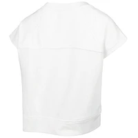 Women's Lusso White Golden State Warriors Margot Cropped Tri-Blend Cap Sleeve Sweatshirt