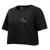 Women's Pro Standard Black Golden State Warriors Holiday Glam Boxy T-Shirt