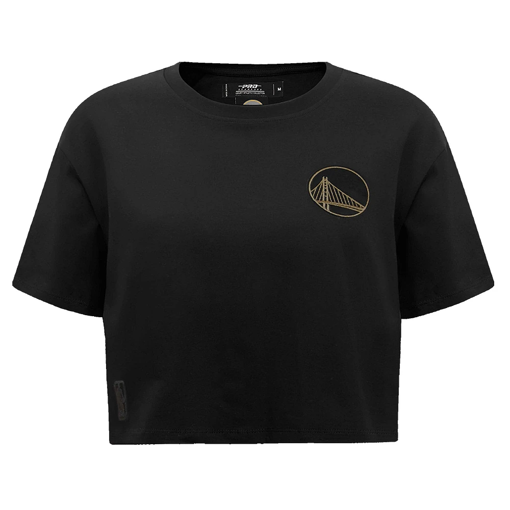 Women's Pro Standard Black Golden State Warriors Holiday Glam Boxy T-Shirt