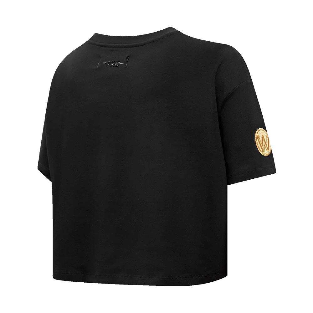 Women's Pro Standard Black Golden State Warriors Holiday Glam Boxy T-Shirt