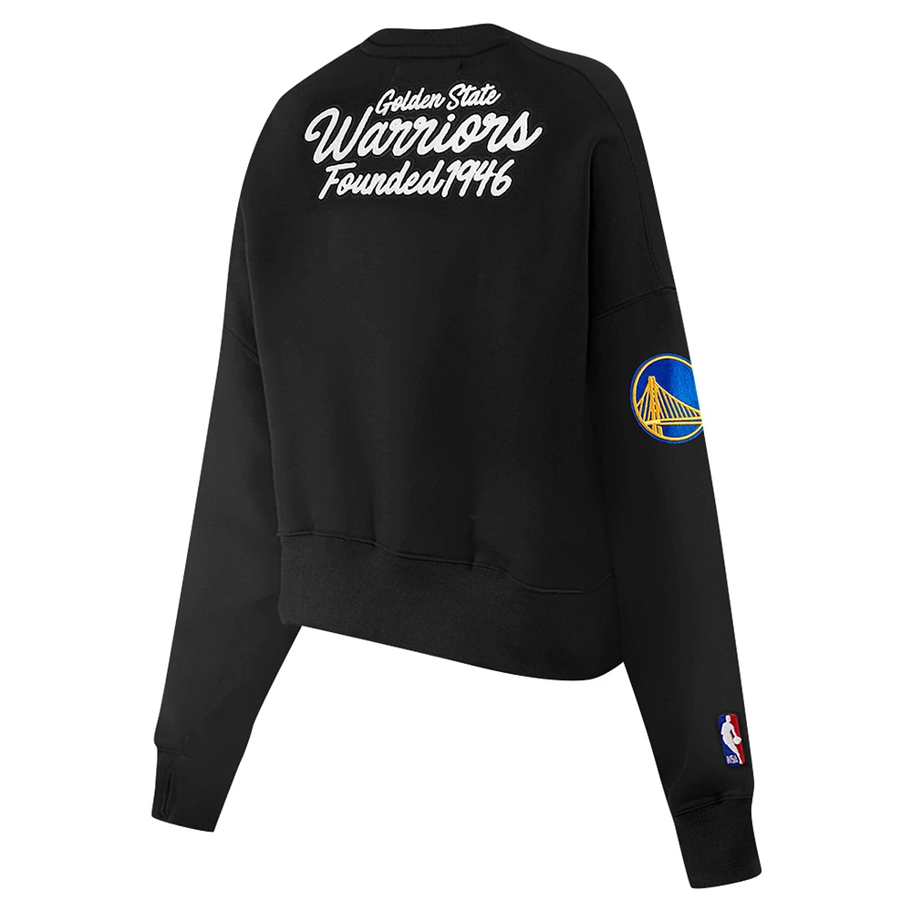 Women's Pro Standard Black Golden State Warriors Paint The City Cropped Pullover Sweatshirt