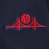 Women's Pro Standard Navy Golden State Warriors 2024/25 City Edition Chenille Applique Cropped Pullover Hoodie
