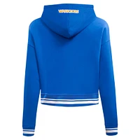 Women's Pro Standard Royal Golden State Warriors Script Tail Cropped Pullover Hoodie