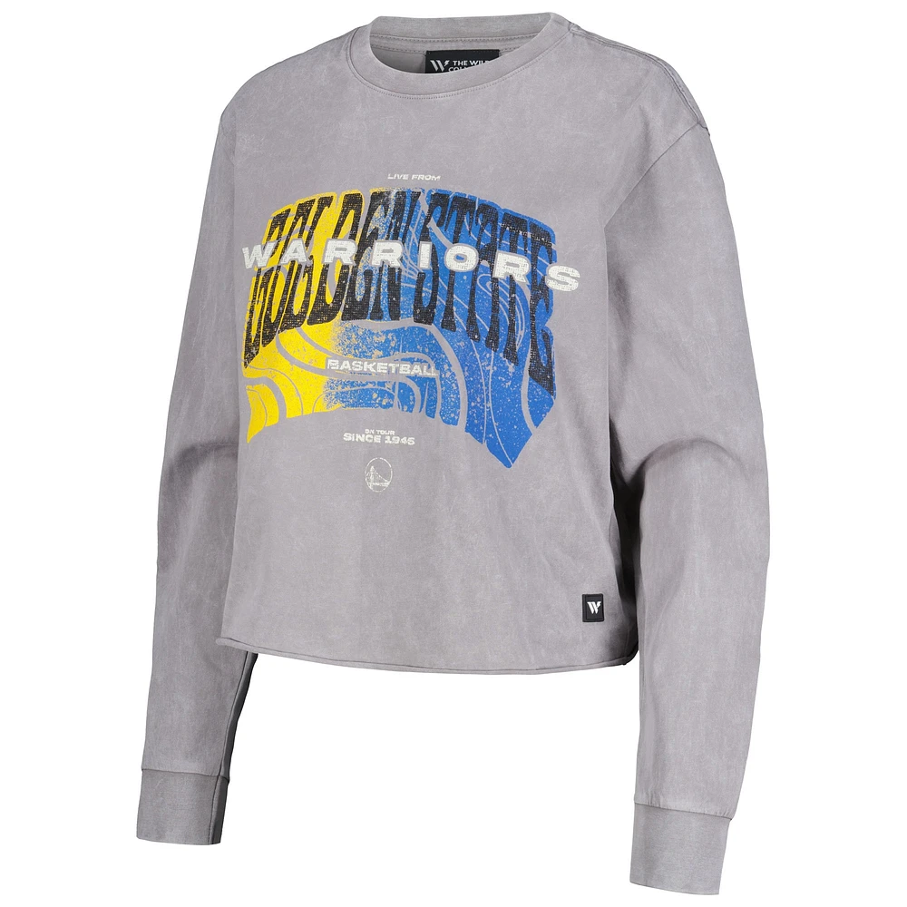 Women's The Wild Collective  Gray Golden State Warriors Band Cropped Long Sleeve T-Shirt