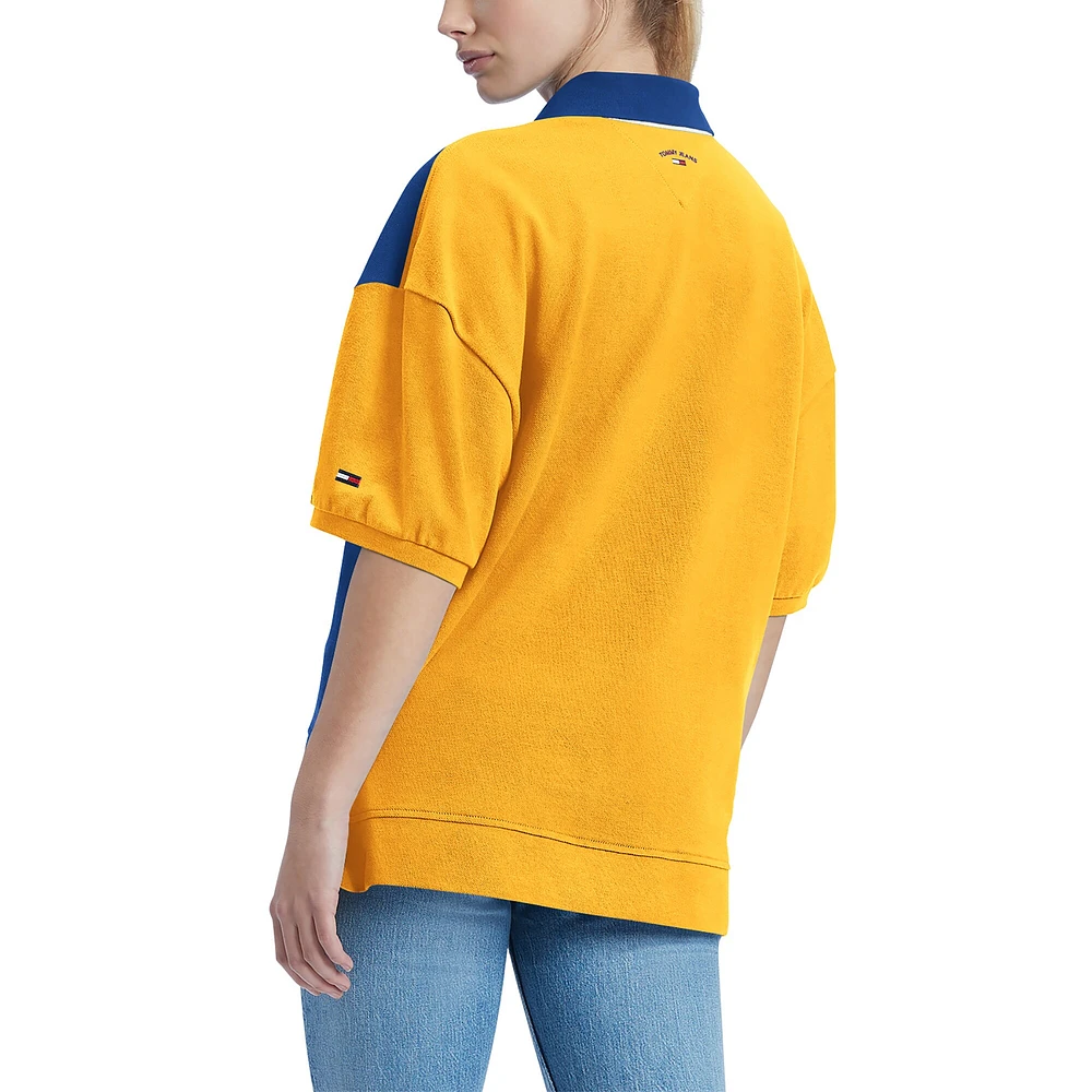 Polo piqué à manches bouffantes Tommy Jeans Royal Golden State Warriors Taya pour femme