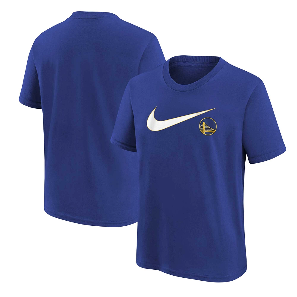 T-shirt Nike Royal Golden State Warriors essentiel avec logo Swoosh pour jeune