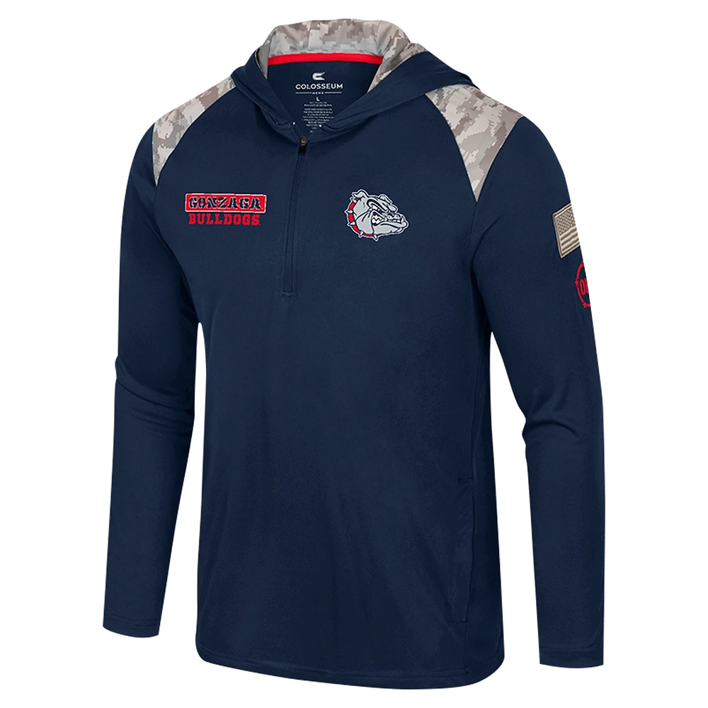 Men's Colosseum Navy Gonzaga Bulldogs OHT Military Appreciation Quarter-Zip Hoodie Jacket