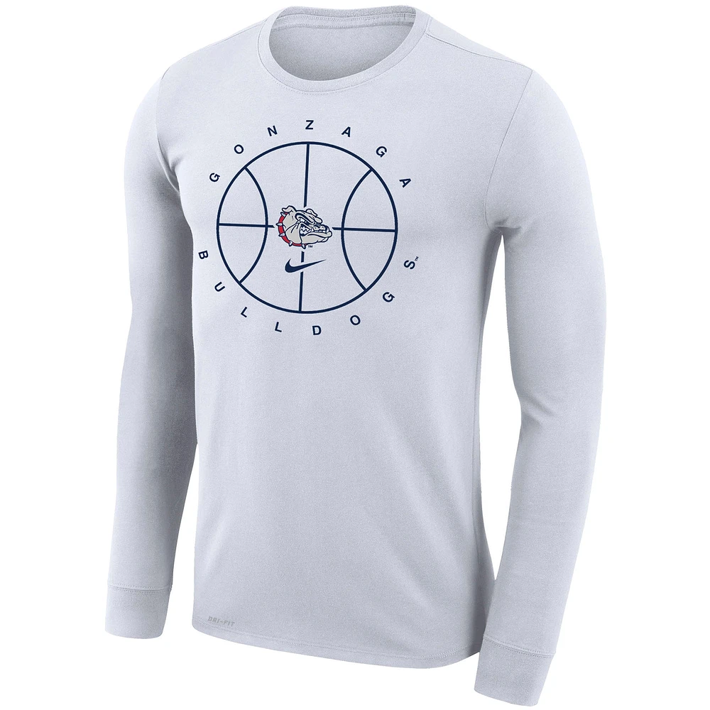 Men's Nike White Gonzaga Bulldogs Basketball Icon Legend Performance Long Sleeve T-Shirt