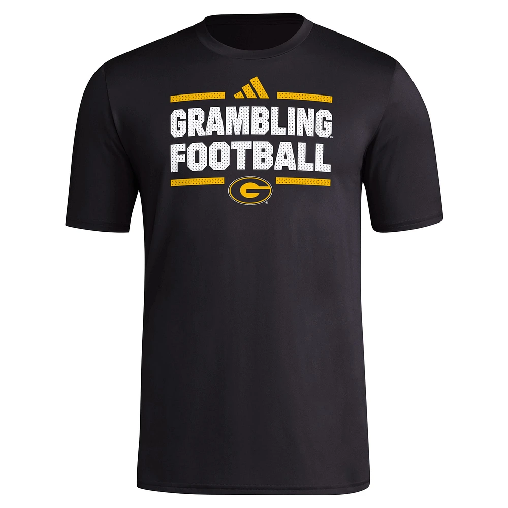 Men's adidas Black Grambling Tigers Locker Football Pre-Game AEROREADY T-Shirt