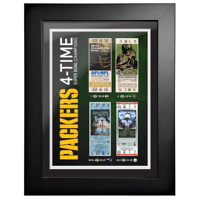 Green Bay Packers 4-Time Super Bowl Champions Billet 12'' x 16'' pour l'histoire encadrée