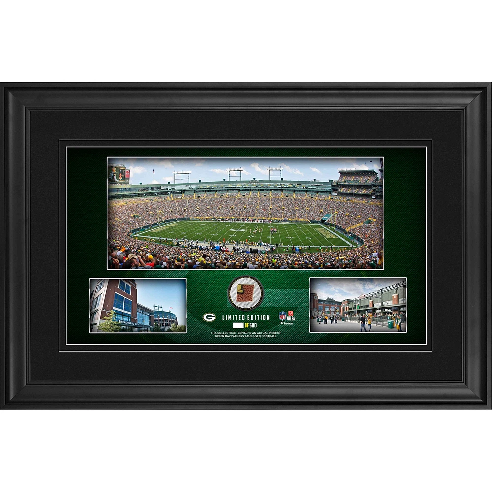 Green Bay Packers Framed 10" x 18" Stadium Panoramic Collage with Game-Used Football - Limited Edition of 500