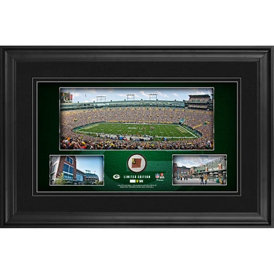 Green Bay Packers Framed 10" x 18" Stadium Panoramic Collage with Game-Used Football - Limited Edition of 500