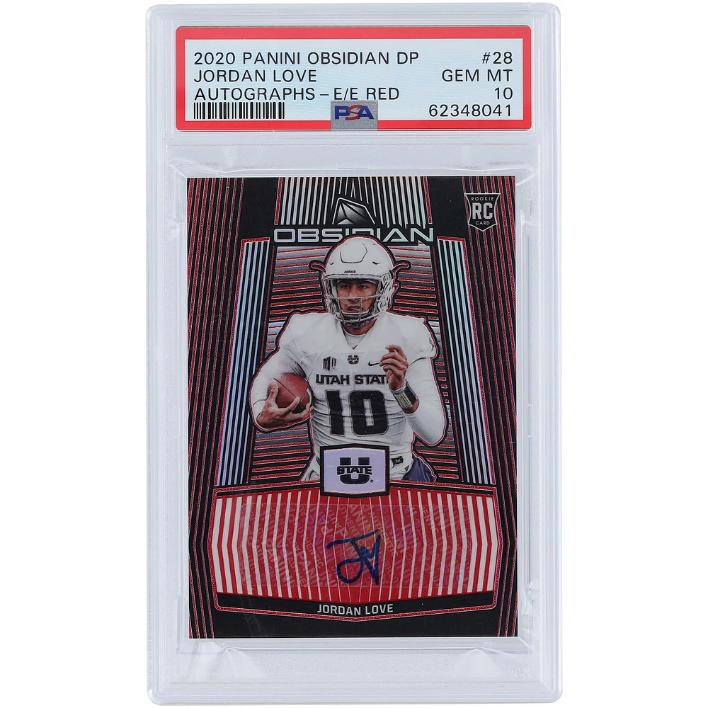 Jordan Love Utah State Aggies Autographed 2020 Panini Obsidian DP Electric Etch Red #28 #1/5 PSA Authenticated 10 Rookie Card