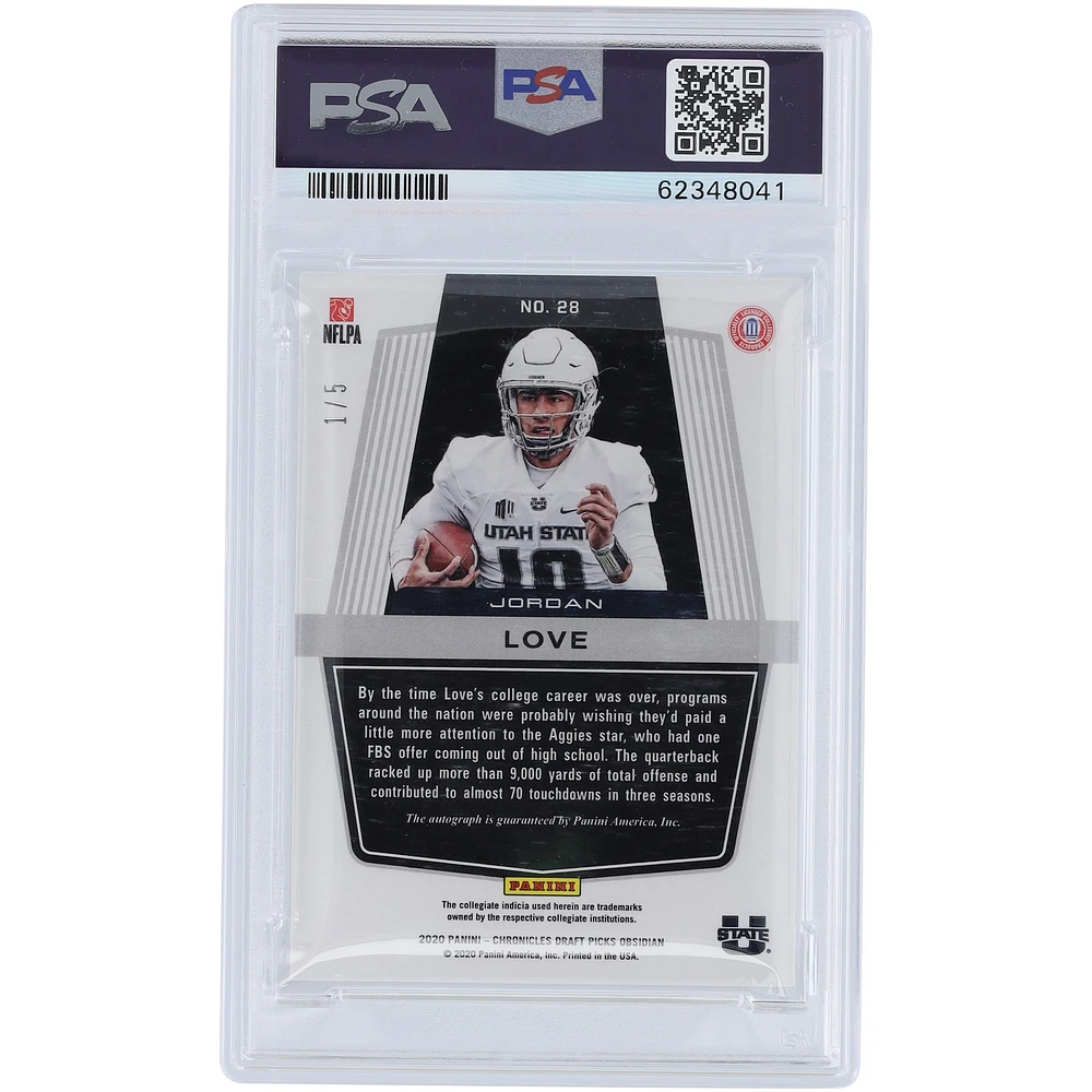 Jordan Love Utah State Aggies Autographed 2020 Panini Obsidian DP Electric Etch Red #28 #1/5 PSA Authenticated 10 Rookie Card