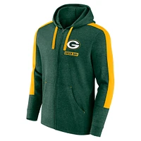 Men's Fanatics  Heather Green Bay Packers Gains Full-Zip Hoodie