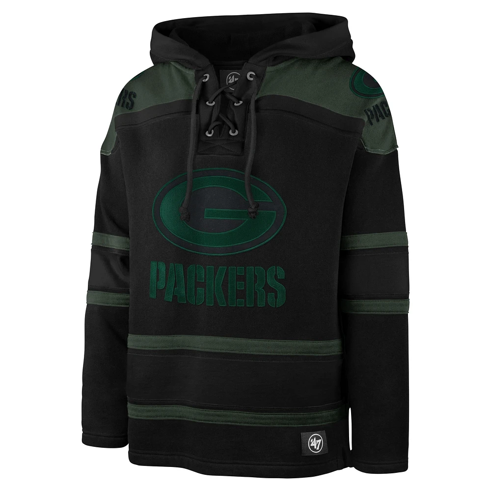 Men's '47 Black Green Bay Packers Dark Pop Lace-Up Pullover Hoodie