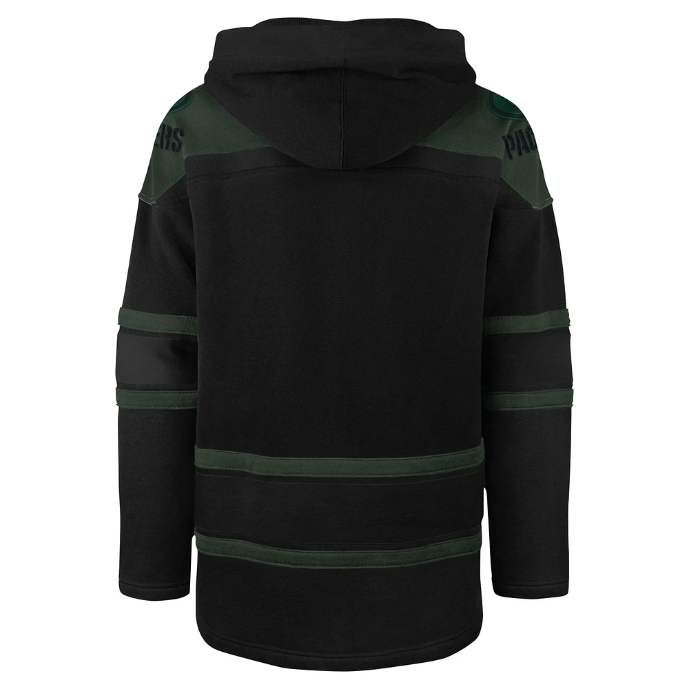 Men's '47 Black Green Bay Packers Dark Pop Lace-Up Pullover Hoodie