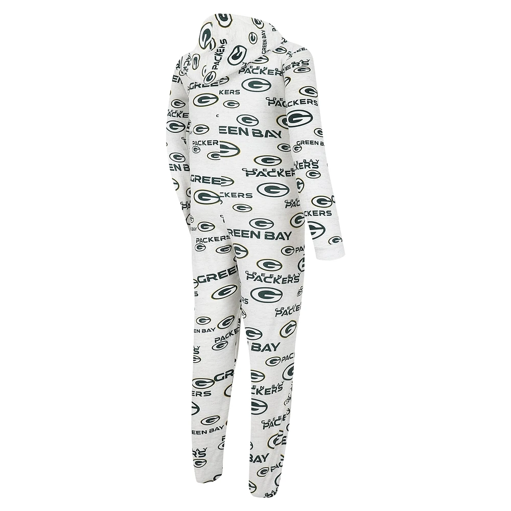 Men's Concepts Sport White Green Bay Packers Allover Print Docket Union Full-Zip Hooded Pajama Suit