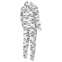 Men's Concepts Sport White Green Bay Packers Allover Print Docket Union Full-Zip Hooded Pajama Suit