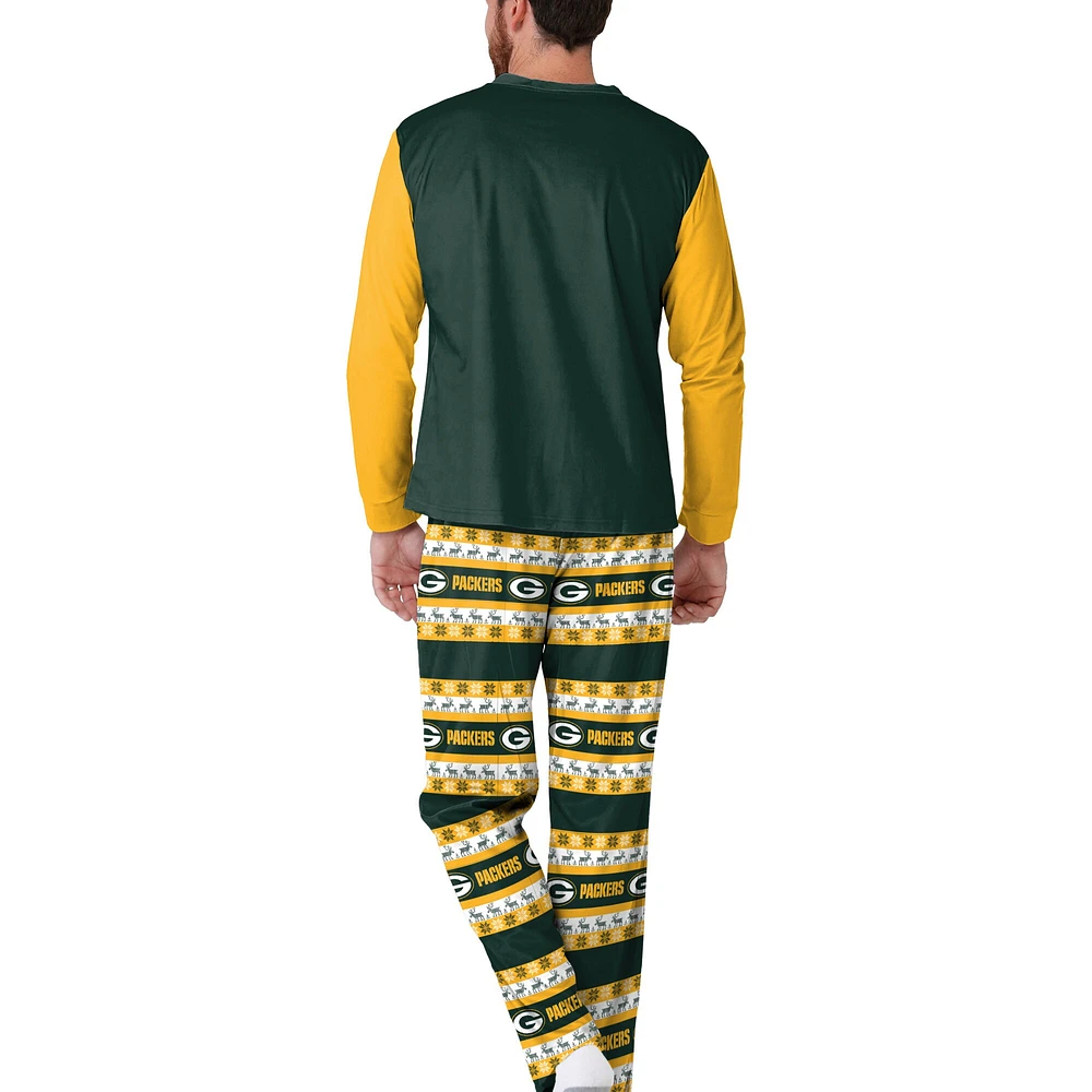 Men's  FOCO Green Bay Packers Wordmark Ugly Pajama Set