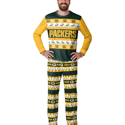 Men's  FOCO Green Bay Packers Wordmark Ugly Pajama Set