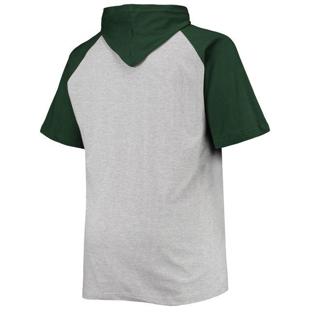 Sweat à capuche manches courtes raglan Big & Tall Green Bay Packers gris chiné/vert pour homme