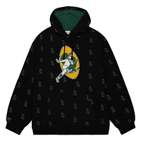 Men's Mitchell & Ness Black Green Bay Packers Allover Print Fleece Pullover Hoodie