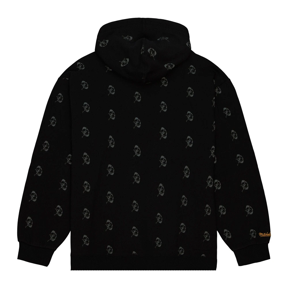 Men's Mitchell & Ness Black Green Bay Packers Allover Print Fleece Pullover Hoodie
