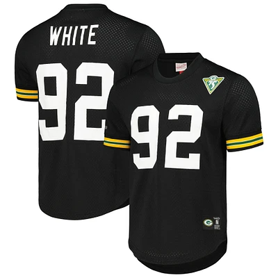 Haut en maille pour homme Mitchell & Ness Reggie blanc et noir avec nom numéro de joueur retraité des Green Bay Packers