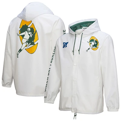 Men's Mitchell & Ness  White Green Bay Packers Vintage Logo Coaches Full-Snap Hoodie Jacket