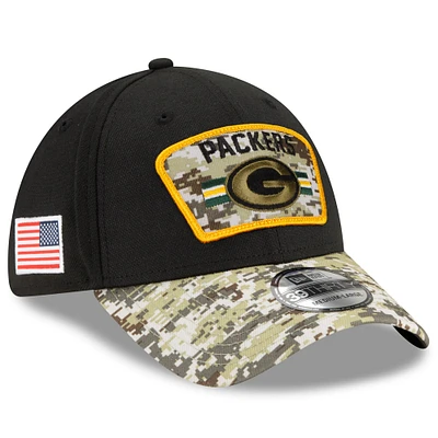 Men's New Era Black/Camo Green Bay Packers 2021 Salute To Service - 39THIRTY Flex Hat