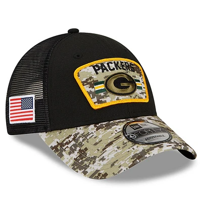 Men's New Era Black/Camo Green Bay Packers 2021 Salute To Service - Trucker 9FORTY Snapback Adjustable Hat
