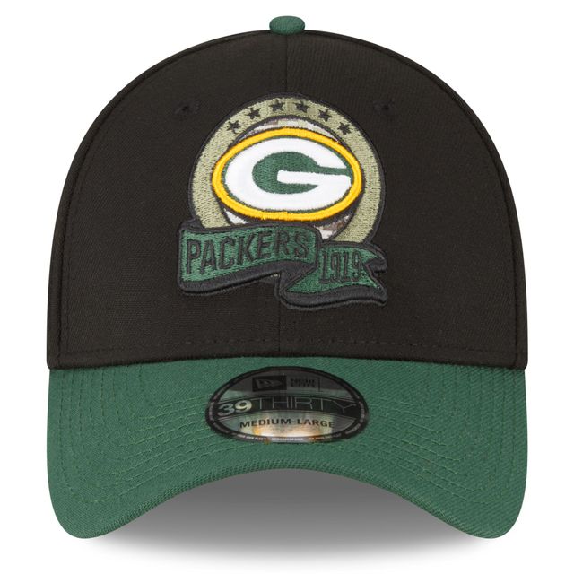 Casquette 39THIRTY Flex pour homme New Era Black/Green Green Bay Packers 2022 Salute To Service