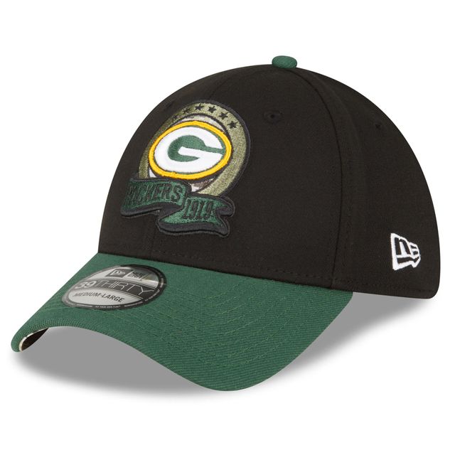 Casquette 39THIRTY Flex pour homme New Era Black/Green Green Bay Packers 2022 Salute To Service