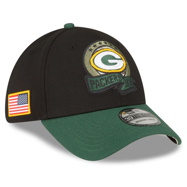 Casquette 39THIRTY Flex pour homme New Era Black/Green Green Bay Packers 2022 Salute To Service
