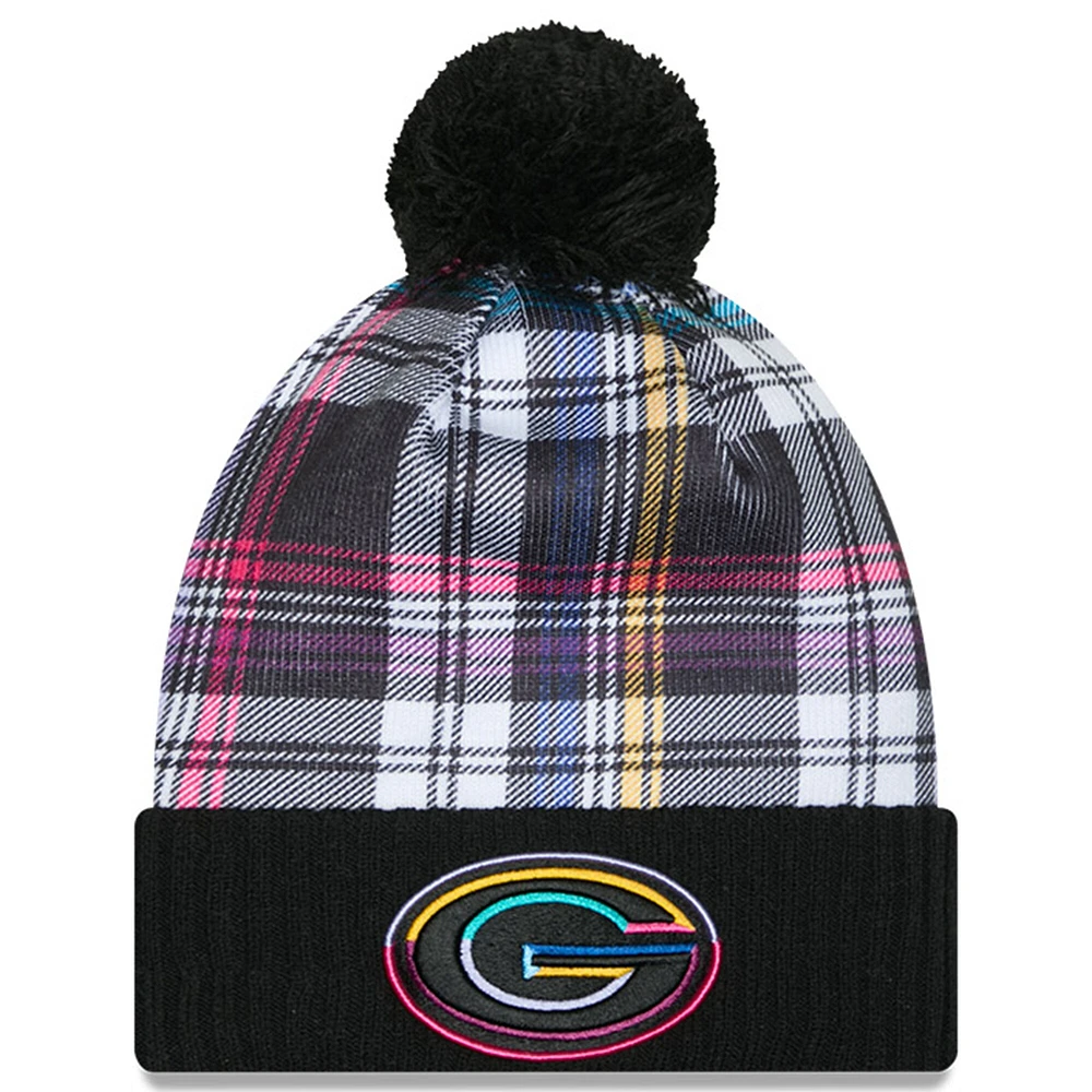 Men's New Era Black Green Bay Packers 2024 NFL Crucial Catch Cuffed Knit Hat With Pom