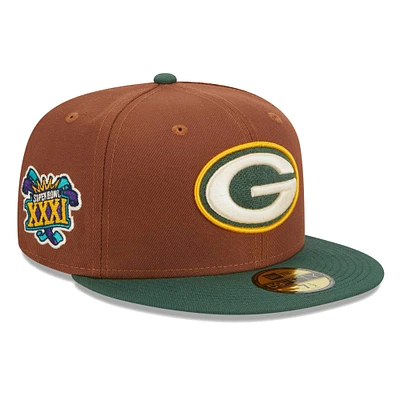 Men's New Era Brown Green Bay Packers Harvest  59FIFTY Fitted Hat