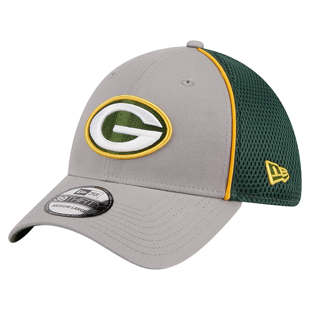 Casquette flexible 39THIRTY Pipe New Era pour hommes, gris/vert, Green Bay Packers
