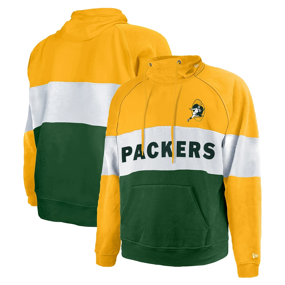 Men's New Era Green Bay Packers Big & Tall Throwback Colorblock Pullover Hoodie